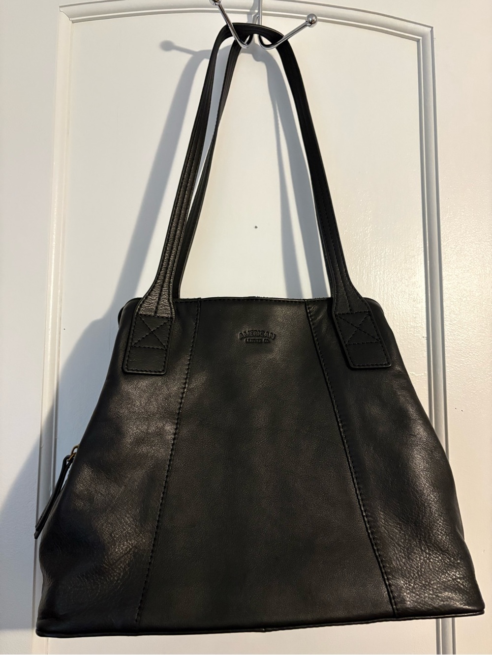 American Leather Company Smooth Black Leather Tote-Style Shoulder Bag